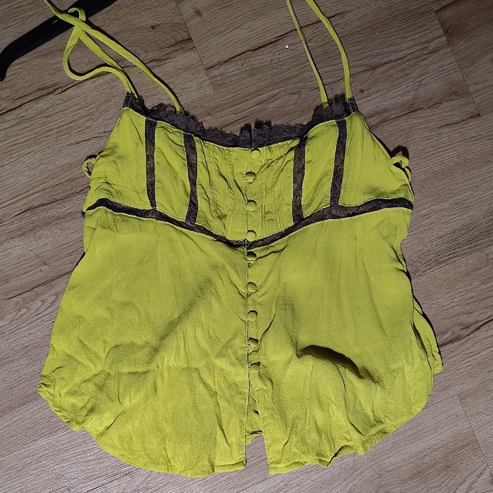 Urban Outfitters Yellow and Green Ruched Camisole